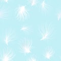 Doodle hand drawn white dandelion fluffs on blue. seamless minimalistic pattern. Endless pattern for wallpaper, pattern