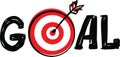 Doodle hand drawn Word Goal with Dartboard target and arrow symbol instead of letter O isolated on white background