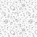 Doodle, handdrawn bacteria cells. Black, white, red pattern on transparent background Royalty Free Stock Photo