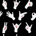 Doodle hands pattern. Seamless texture with divers male and female arms showing different gestures. Ok or victory finger Royalty Free Stock Photo