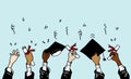 Doodle hands up. Graduation Caps Thrown in the Air Royalty Free Stock Photo