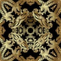 Doodle hatched textured gold vector semless pattern. Ornate abstract tapestry background. Embroidery style zigzag lines