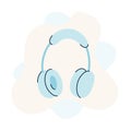 Doodle headphones. Concept of podcast, streaming. Vector illustration, flat design