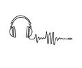 Doodle Headphones with wave cord, hand drawn music symbol cartoon vector