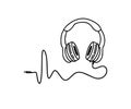 Doodle Headphones with wave cord, hand drawn music symbol cartoon vector