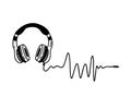 Doodle Headphones with wave cord, hand drawn music symbol cartoon vector