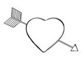 Doodle heart with arrow drawn with thin line. Tangled grumbling round heart shape vector.