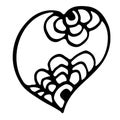 Doodle heart with flowers, outline drawing vector elenent. Saint Valentins day.