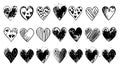 Doodle heart icon set, sketch love vector hand drawn shapes. Scribble collection cute abstract heart and drawing element black and Royalty Free Stock Photo