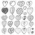 Doodle heart set. Outline drawing different elements. Primitive drawing. Saint Valentins day.