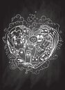 Doodle heart shape and doodles Monsters sketch. Vector