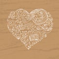 Doodle heart on textured brown card