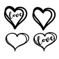 Doodle heart vector with hand drawn lettering. Element for valentine card design. Outline love clipart.