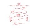 Set of Red Hand Drawn Hearts and Ribbons Decorative Love Elements Royalty Free Stock Photo