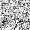 Doodle hearts black and white seamless pattern for coloring book. Love mandala outline background