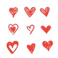 Doodle hearts, hand drawn love heart collection.red color.isolated Royalty Free Stock Photo