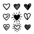 Doodle hearts. Love hand drawn cute line heart set. Vector shapes Royalty Free Stock Photo