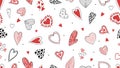 Doodle hearts pattern. Hand drawn decorative love background, st. Valentine day vector illustration