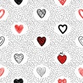 Doodle hearts seamless pattern. Royalty Free Stock Photo