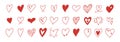 Doodle hearts sketch set. Various different hand drawn heart icon love collection isolated on white background. Red Royalty Free Stock Photo
