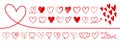 Doodle hearts sketch set. Various different hand drawn heart icon Royalty Free Stock Photo