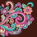 Doodle Henna Doodle Flowers and Swirls Vector Royalty Free Stock Photo