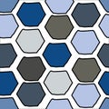 Doodle Hex slightly wonky shapes in blues browns and grays, vector seamless repeat