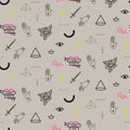 Doodle hipster flash tattoo style seamless beige vector pattern.