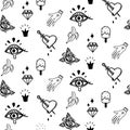 Doodle hipster flash tattoo style seamless vector pattern.