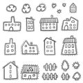 Doodle home set. Hand drawn house vector set. Outline houses