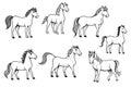 Doodle horse set. Hand drawn sketch style Royalty Free Stock Photo