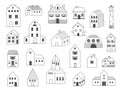 Doodle house. Cute cabin wooden building, funny hand drawn cottage and barn sketch. Vector village rural household Royalty Free Stock Photo