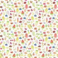 Doodle ice cream, fruits, berry, sweets pattern