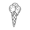 Doodle of Ice cream waffle cone on white background