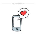 doodle icon. cellphone with love message. vector illustration