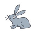 Doodle icon grey rabbit isolated on white background.