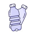 Doodle icon of two blue PET bottles. Hand drawn simple illustration of cartoon plastic container for water, liquid, oil. Color