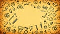Doodle icons background, playful sketch art style, Stock Photo, Generative AI
