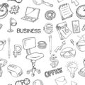 Seamless pattern of office supplies. A collection of stationery in doodle style