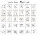 Doodle icons. Music set Royalty Free Stock Photo