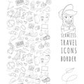 Doodle icons seamless travel frame Royalty Free Stock Photo