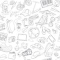 Doodle icons seamless travel pattern