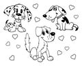 doodle illustration for children, drawn funny contour dogs on a white background