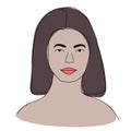 Doodle illustration of the face of a brunette girl with a caret, a confident girl