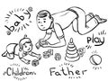 Doodle illustration - father play with little baby