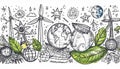 Doodle illustration of renewable energy sources and the Earth with whimsical elements Royalty Free Stock Photo