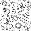 Doodle illustration. Seamless Christmas pattern. Linear illustration. Royalty Free Stock Photo