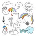 Doodle illustration of weather icons - cute decoration.