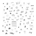 Doodle illustrations set. Doodles, stars, sparkles, hearts, decorations, frames, speech bubbles, arrows, check boxes