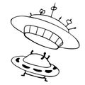 Doodle image of flying saucers. UFO spaceship, vector illustration for world ufologist day